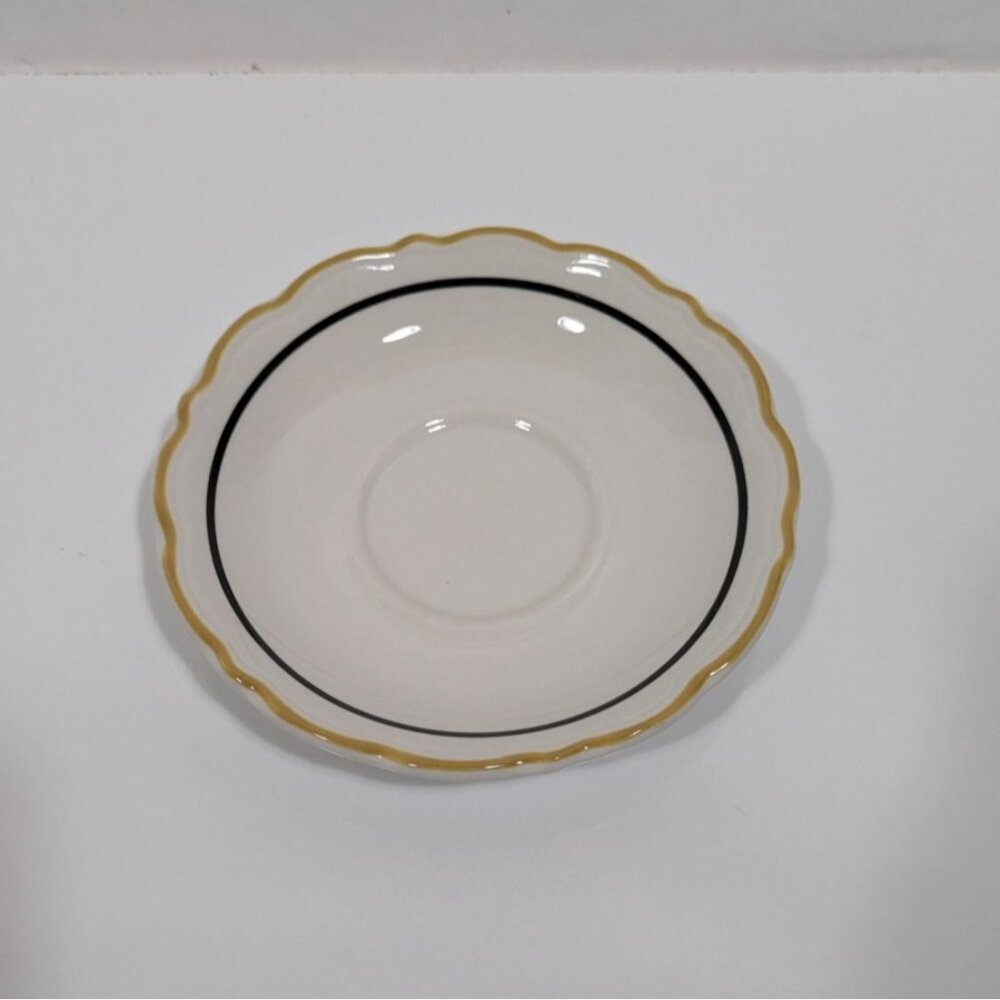 Syracuse China 5.5" Dorado Scalloped Edge Saucer Black Tan Trim